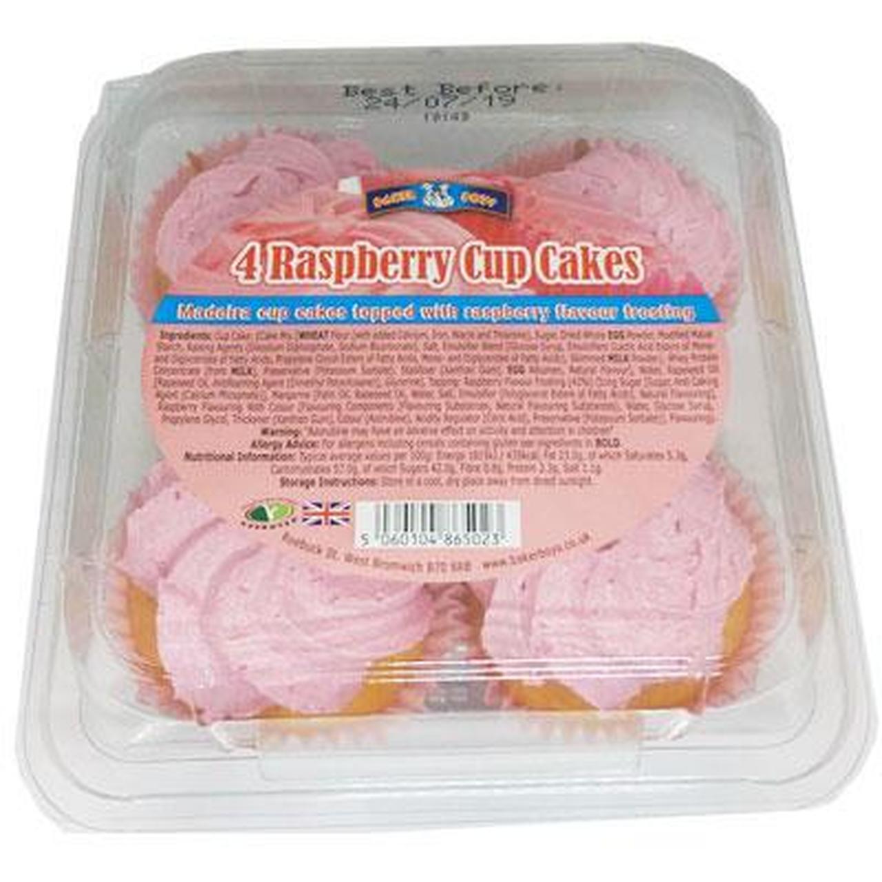 Baker Boys 4 Raspberry Cup Cakes (Jan - Dec 23) RRP £1.49 CLEARANCE XL 89p or 2 for £1.50